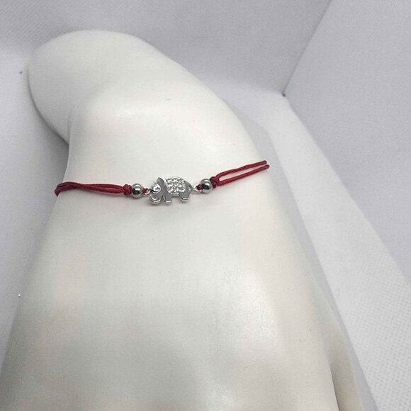 New Sterling SIlver 925 Elephant Design With Red String Bracelet - Picture 1 of 3